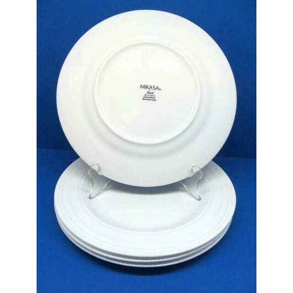 Mikasa Swirl White Bone China  9" Salad Luncheon Plates Bundle of 4 - Picture 4 of 11